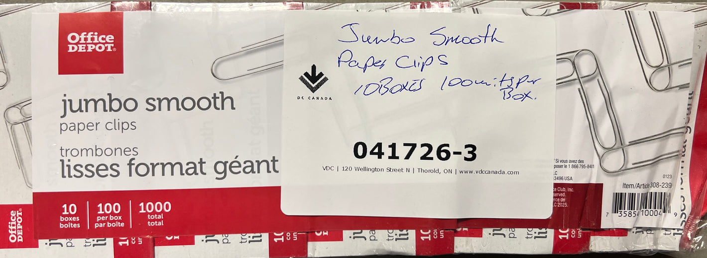 Office Depot Jumbo Smooth Paper Clips - 10 Box Pack - 041726-3